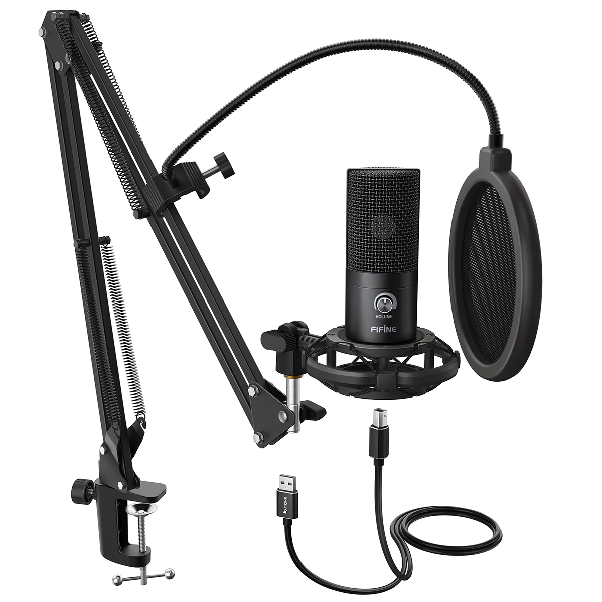 FIFINE Studio Condenser USB Computer Microphone Kit With Adjustable Scissor  Arm Stand Shock Mount for  Voice Overs-T669