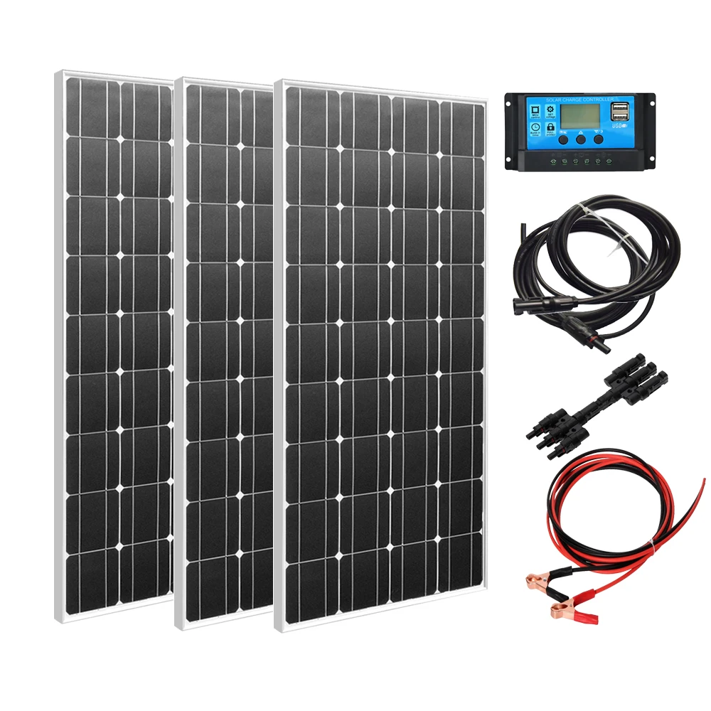 12V 360W Monocrystalline 태양 전지 패널 스타터 완료 키트 18V 30A 충전 컨트롤러 태양 광 케이블 자동차 홈 등