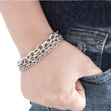 Цепочка на руку, очаровательные серебряные браслеты для мужчин, нержавеющая сталь, много линий, модные браслеты, слоистых мужчин, подарки для мужчин