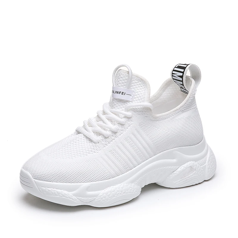 

Autumn Women Vulcanized Shoes Comfortable Round Head Lace Up Platform Shoes Woman Sneakers Ladies Mesh Running Shoes 2019 New