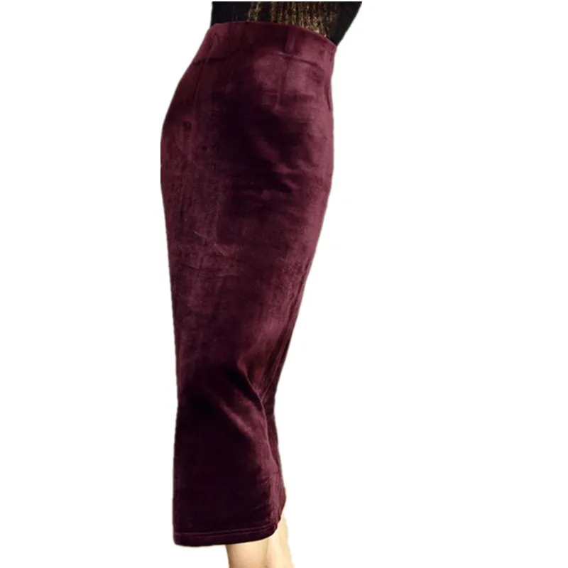 

Осенне-зимняя бархатная Женская юбка-карандаш с высокой талией