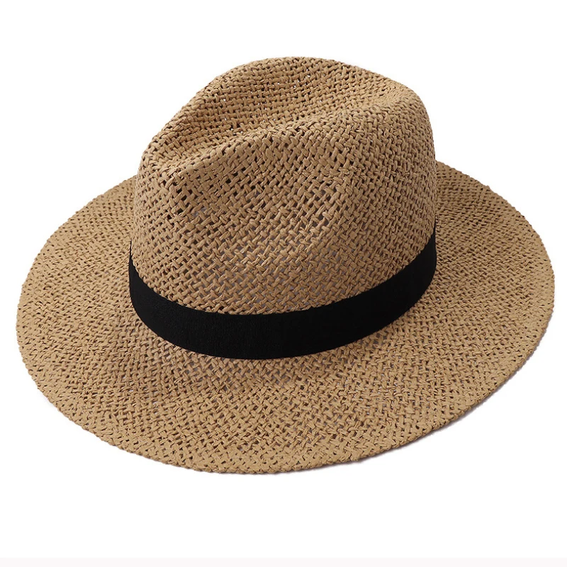 HT3119 Fedoras Black Band Straw Hat Men 