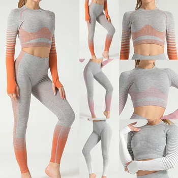 

VERTVIE Women Yoga Sets Gym Fitness Athletic 2 Pcs Sports Suits Set Pants Leggings Sportswear Leggings Seamless Sports Shirts