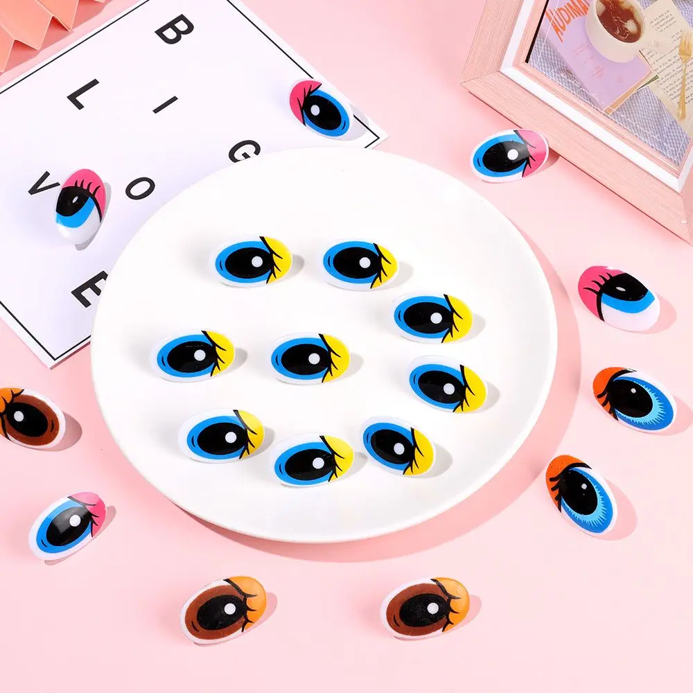 10Pcs 3D Plastic Eyes Dolls Eyes Cute Colorful Oval Cartoon Kids Stuffed Animals Plush Eyes DIY Handmade Dolls Accessories Toys