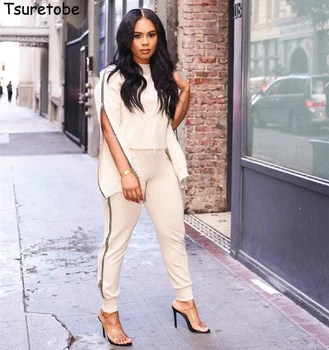 

Tsuretobe Autumn Tracksuit Women Two Pieces Set Split Long Sleeve Pullovers Top And Pants Casual Sweat Suit Zipper Hole Outfits