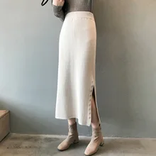 MEVGOHOT/ осенне-зимняя женская длинная трикотажная юбка плиссированная вязаная Корейская юбка с завышенной талией женские офисные юбки HM753