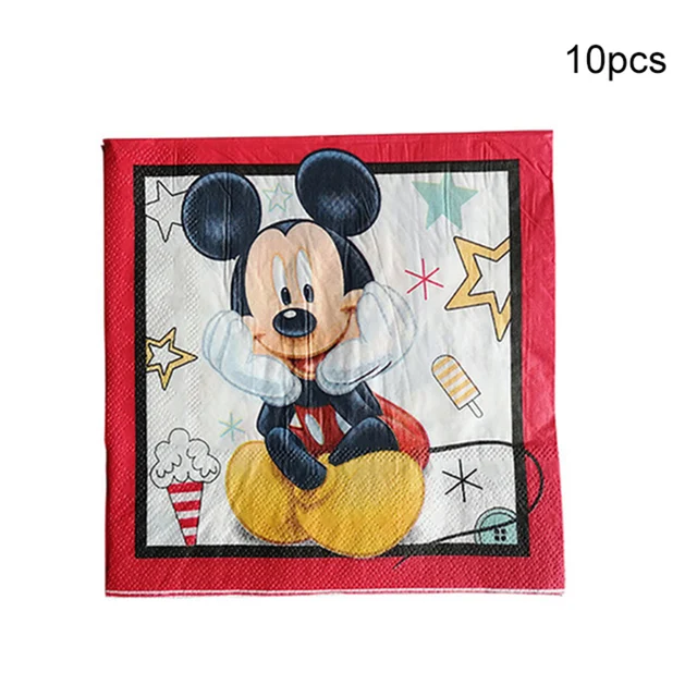 Mickey Mouse Theme Party Banner Party 6 People Disposable Plate Napkin Cup Cake Toppers for Kids Favor Flag Decoration Gifts Napkins 10pcs