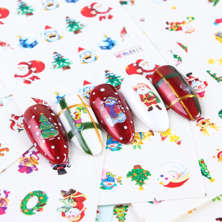 44 листа, наклейки для ногтей, зимний Санта-Клаус, колокольчик, Рождественское украшение для ногтей, водная переводная татуировка, новогодний декор, набор наклеек, TRNJ004