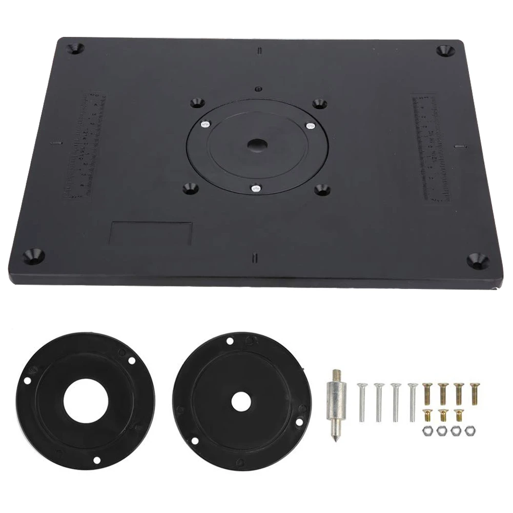

Aluminum Router Table Insert Plate With Insert Ring and Screws for Woodworking Benches Trimmer Engraving Machine 300*235*9.5mm