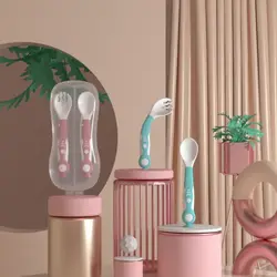 Juego de tenedor y cuchara Vertical flexible, vajilla para niños y bebés, tenedores de mesa, utensilios de cubiertos, platos de comida, alimentación sólida para madre