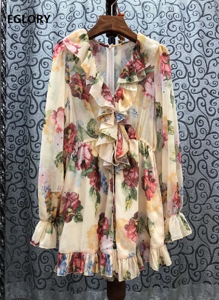 

2020 Summer Fashion Style Jumpsuit Shorts Ladies Sexy V-Neck Charming Floral Print Drawstring Waist Long Sleeve Casual Playsuit