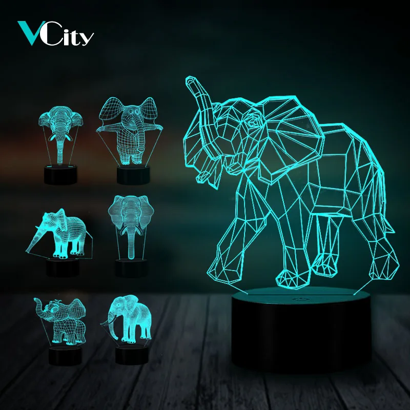 

VCity 3D Elephant Lamp USB Charging Touch Remote Nightlight 7 Colors Changing Acrylic Plate Amazing Visualization Optical Gifts