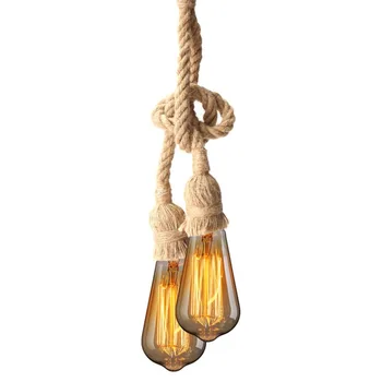 

E27 Industrial Pendant Lamp Double Head Vintage Edison Rope Home Restaurant Themed Party Decoration Hemp Rope