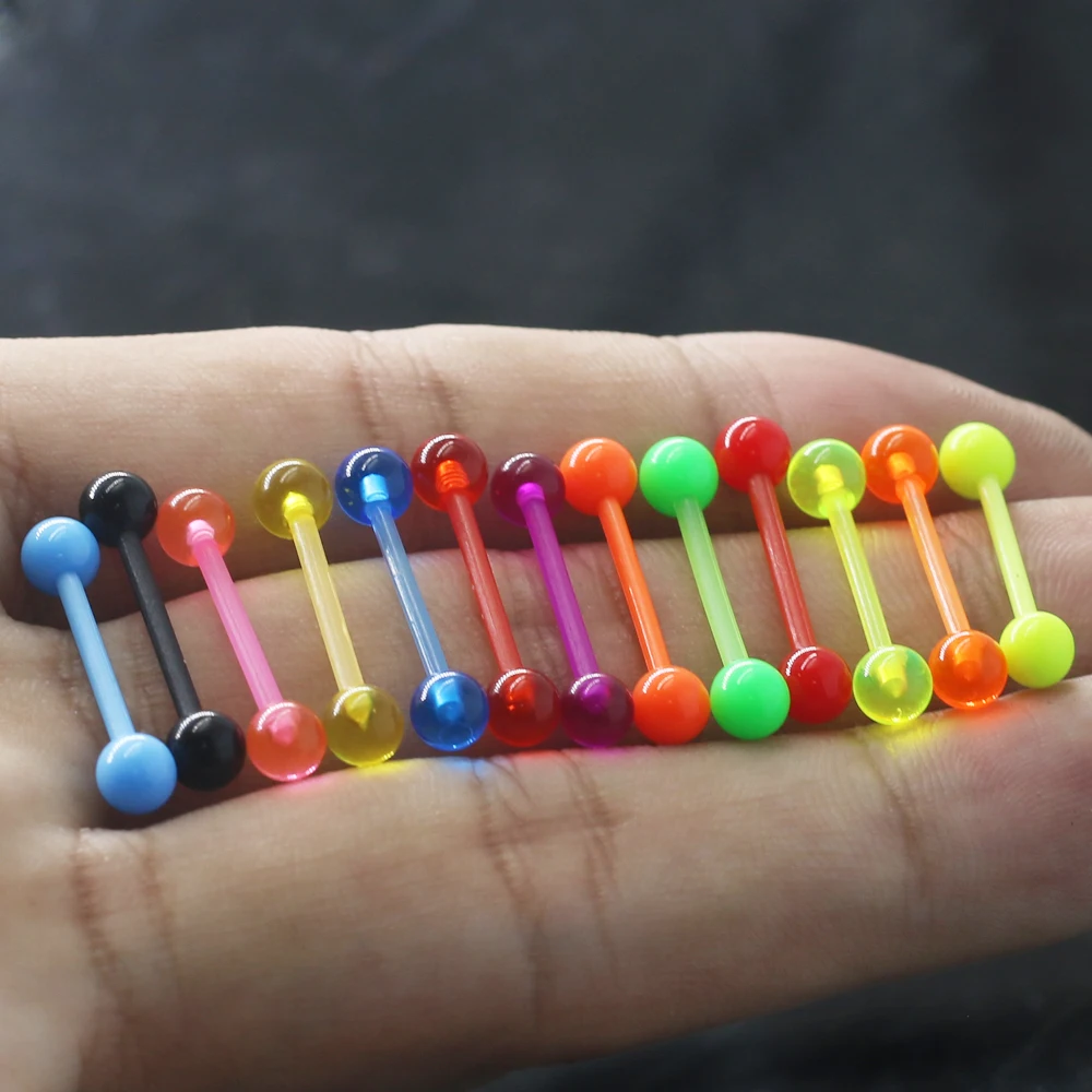 10 Pcs Mixed Candy Color Barbell Bar Ball Plastic Tongue Industrial