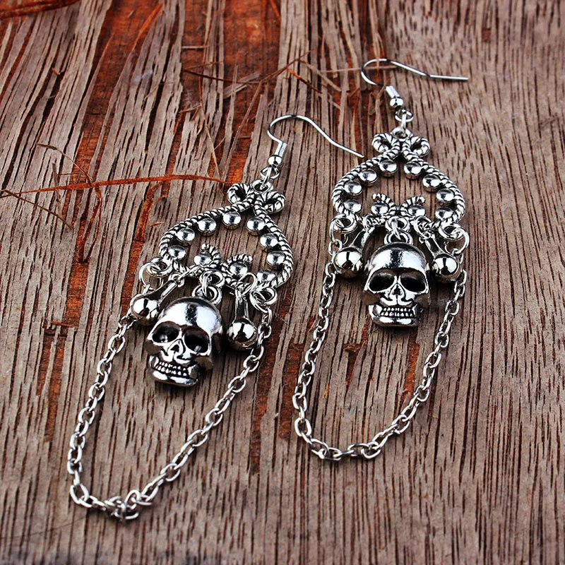 Women Dangle Earrings Gothic Skull Heart Tassel Ankh Cross Witchcraft Goth Punk dangle earrings