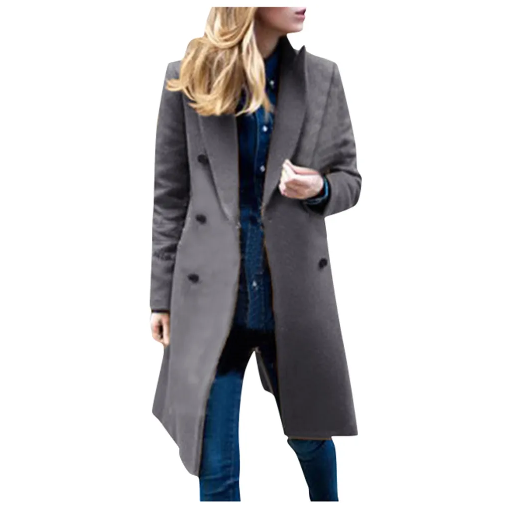 Winter Women Lapel Woollen Blends Coat Solid Trench Jacket Oversize Long Overcoat Turn-Down Collar Outwear Jacket Plus Size Coat