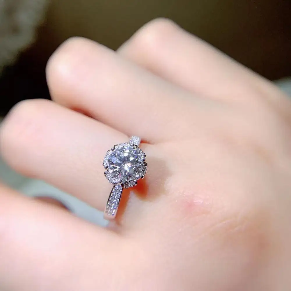 Kkmall магазин круглое серебряное кольцо Moissanite 1.00ct D VVS роскошное свадебное кольцо Moissanite для женщин
