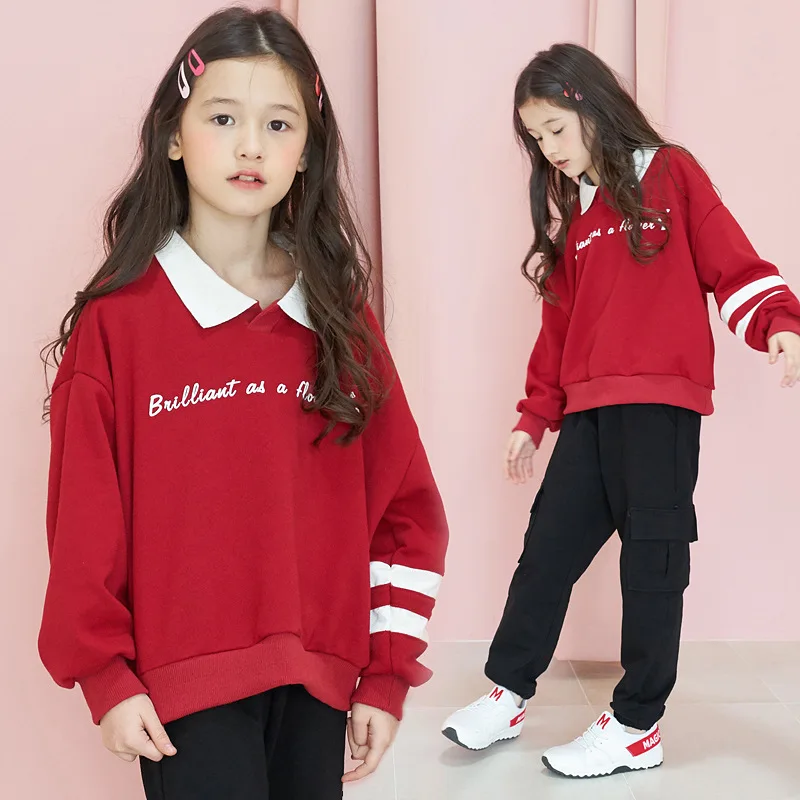 

Oversized Sweatshirt for Teen Girl Long Sleeve Fashion Print Hoodies Korean Style Red Tops 8 10 12 years