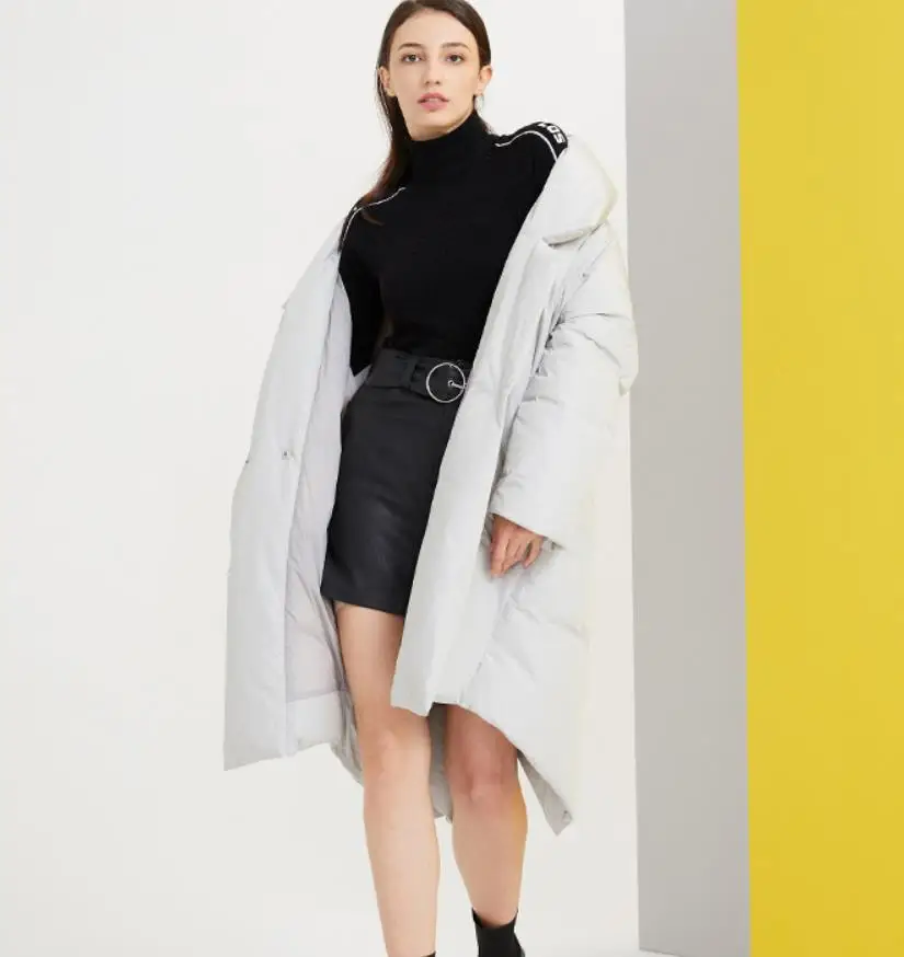 Зимнее теплое пальто отличного Качества из Натурального белого гусиного пуха, женские парки больших размеров, удлиненные пуховики, теплое пальто F676