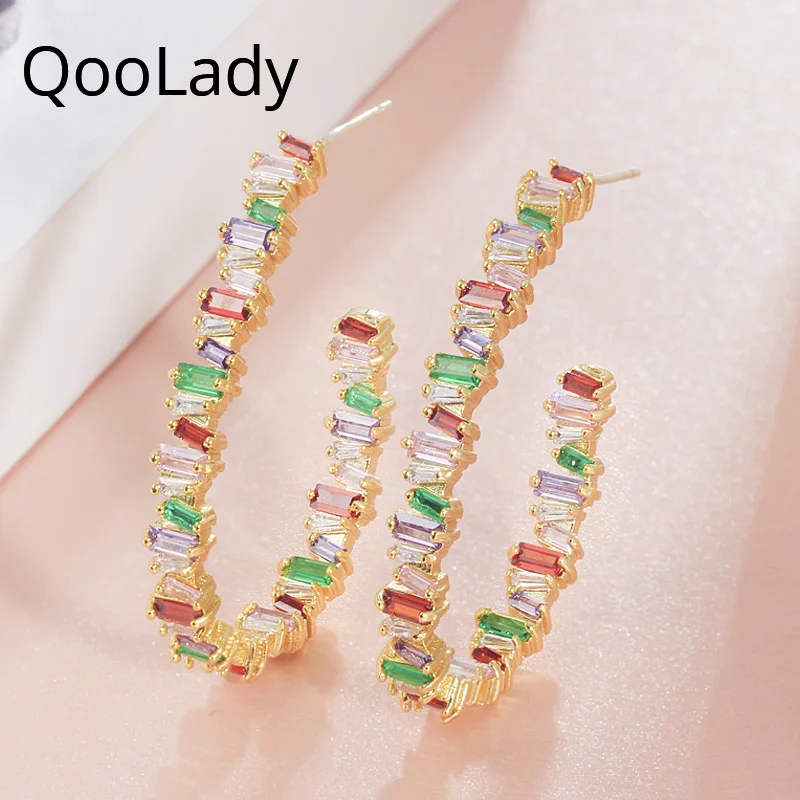 Qoolady 2019 Новая мода Радуга Цвет кубического циркония камень негабаритных обручи