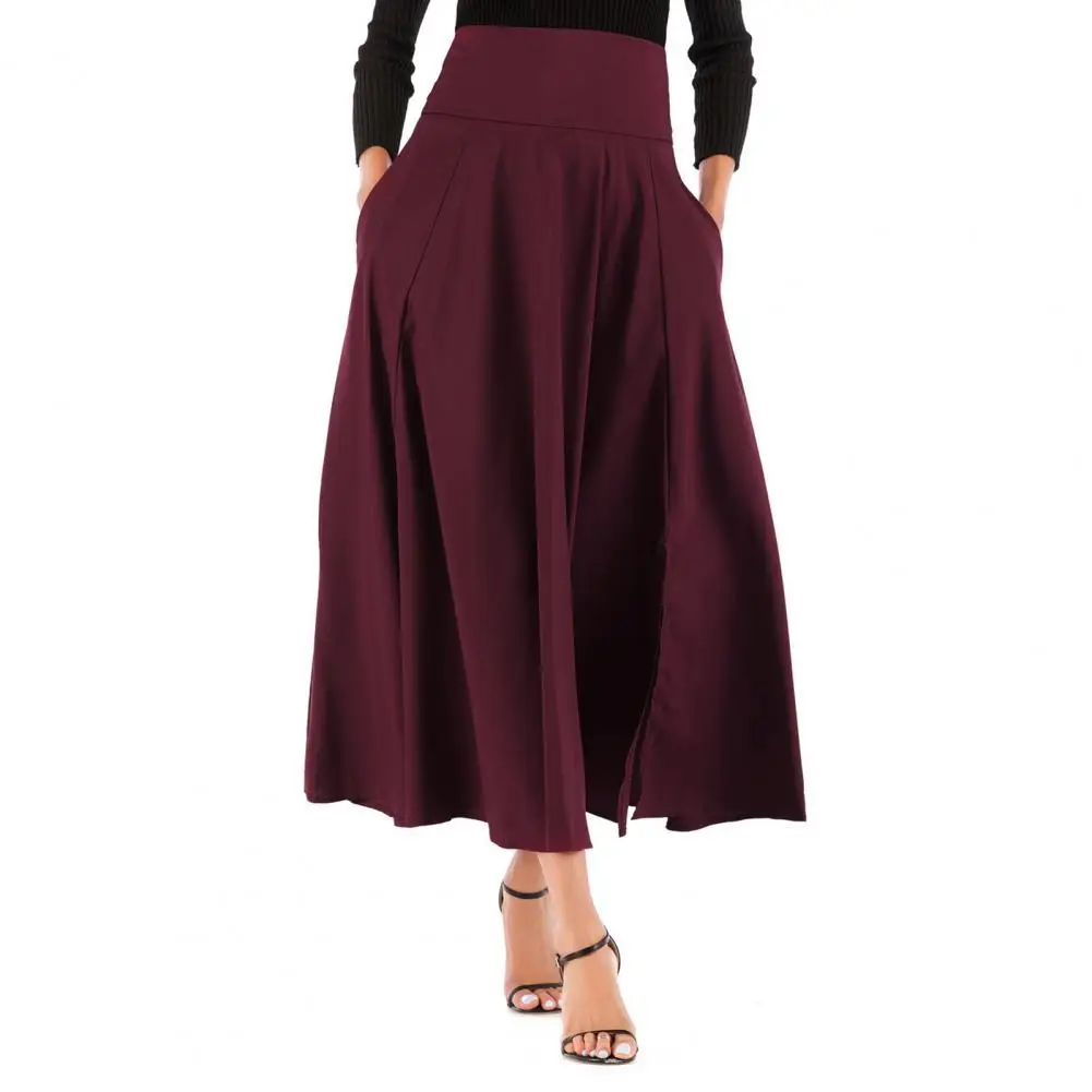 Women Skirt Vintage High Waist Side Split Women Skirt Elegant Pleated Belt Side Pockets Long Skirt Dance Skirt Women Streetwear