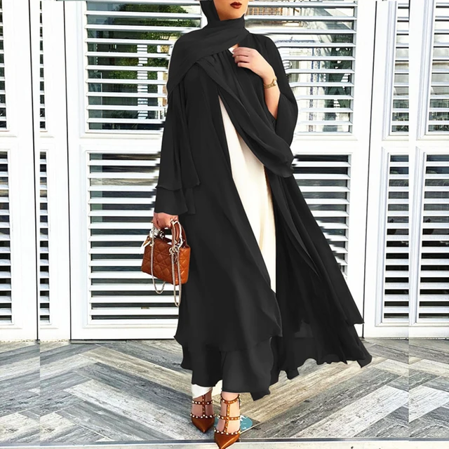 Chiffon Open Abaya Kimono Dubai Turkey Kaftan Muslim Cardigan Abayas Dresses For Women Casual Robe Femme Caftan Islam Clothing 4