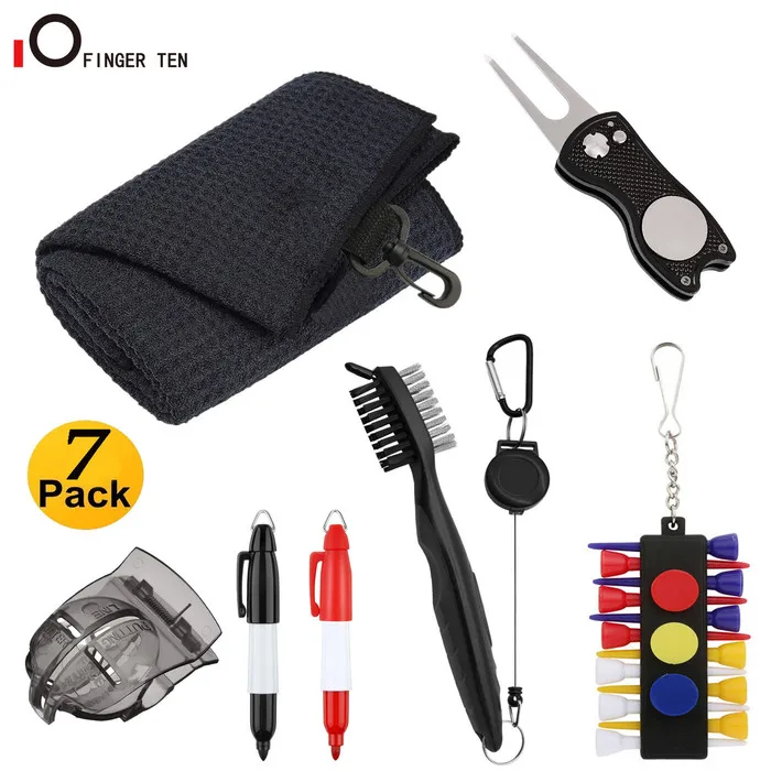 

Premium Golf Club Cleaner Tools Kit Towel Brush Divo Tool Tee Holder Ball Liner Gift Idea for Men Women Golfer