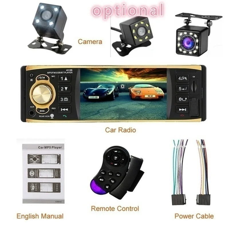 4,1 дюймов HD Bluetooth 1Din Автомобильный MP5 плеер громкой связи USB/AUX/FM стереорадио MP3+ камера заднего вида(опционально