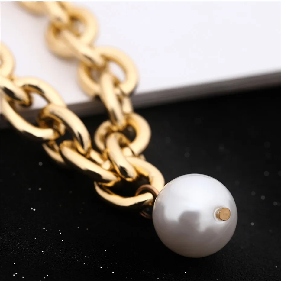Ingemark Bohemian Imitation Pearl Pendant Bracelet Bangle Women Wedding Accessories Punk Heavy Thick Chain Bracelet Steampunk