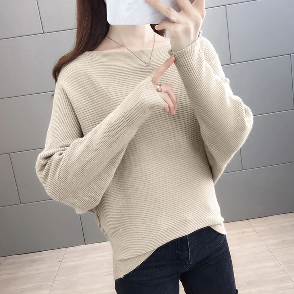 2019 New Arrival Winter Women Tops Casual O-Neck Batwing Sleeve Blouses Autumn Knitted Polka Shirt 903