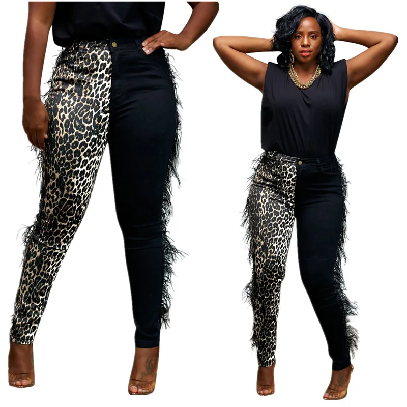 

Women High Elastic Pencil Pants 2020 Autumn Winter Plus Size OL Style Feather PatchWork Leggings Pants Female Trousers Capris