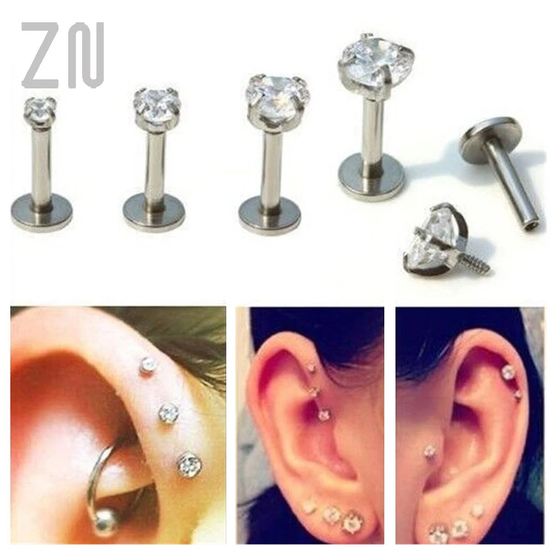 Labret Lip Ring Zircon Anodized Internally Threaded Prong Gem 16G Monroe Tragus Helix Ear Piercing Stud Earring 1pc For Women piercing jewelry body piercing jewelry body jewelry ear piercing jewelry body piercing earrings metal jewelry