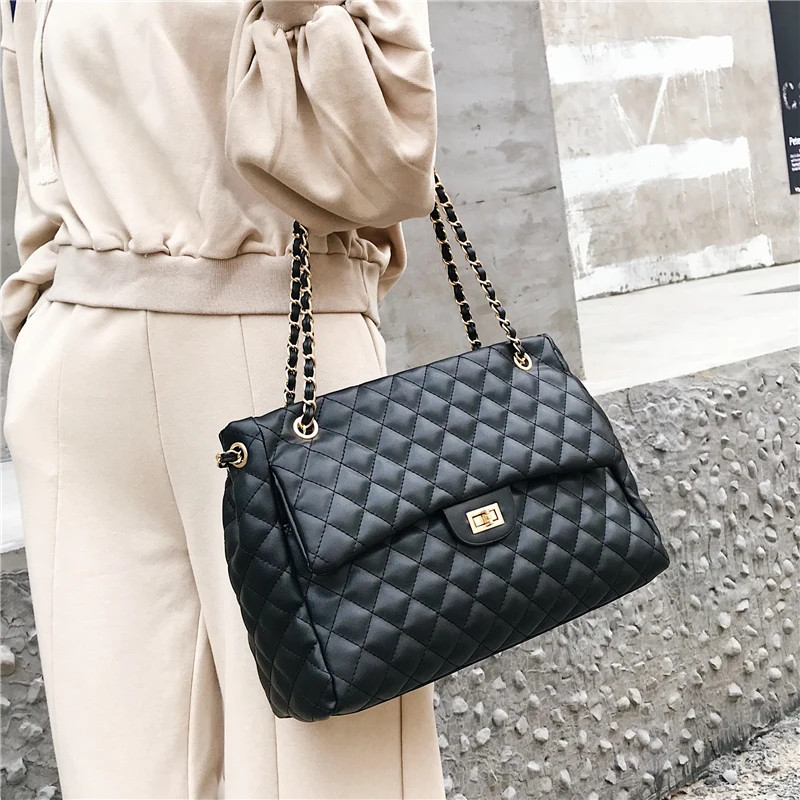 

High Quality Lady Shoulder Totes2019 New Lattice Chain Female Crossbody Large Bags Korean Version Shoulder Slant Women's Bag