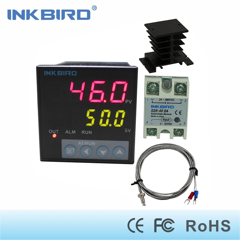 Inkbird PID Temperature Controllers ITC-106VH + K Sensor + 40A SSR + Heat Sink,Solid State Relay for Sous Vide,Thermocouple K