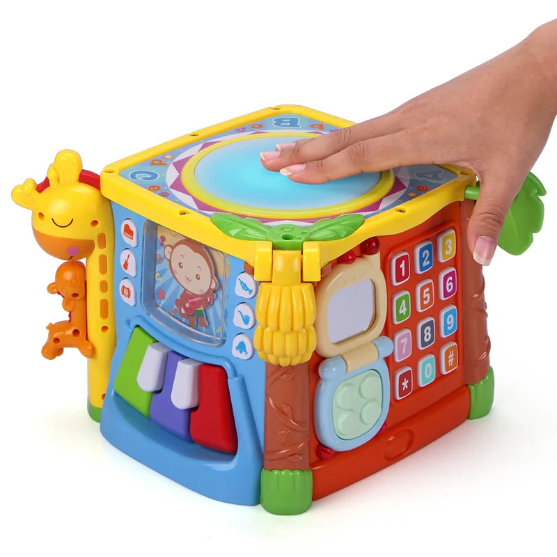 

GOODWAY Children Early Childhood Educational Hexahedral Light Music Drum 1-3 Years Old Baby Numbers House Shape Matching Toys