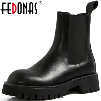 

FEDONAS Elastic Band Boots For Women Fashion Autumn Winter Shoes Woman Heels Genuine Leather Night Club Working Chelsea Boots