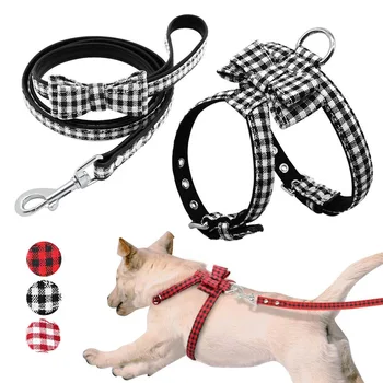 

Plaid pattern Cat Vest Harness Check Pattern Kitten Collar Cat Leash Quick Release Kitten Microfiber Lead