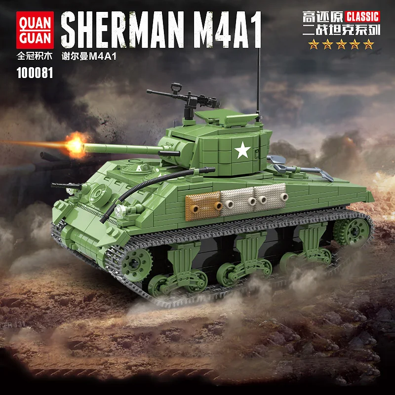 726 шт. американские военные Шермана M4A1 Танк строительные блоки WW2 офицер танкист