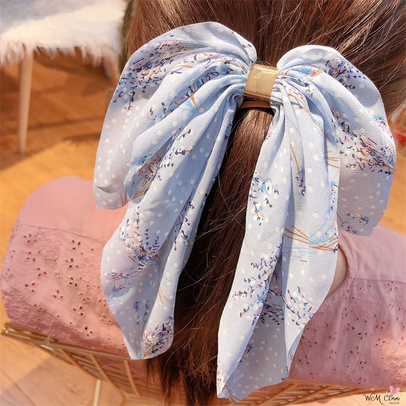 

New Design Bow Hair clip for Women Print Metal Hairband Clip Women Chiffon Bow Headwear Ponytail Holder Hair Accessories