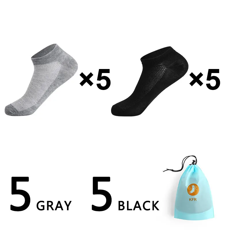 10pairs Men Socks Lot Invisible Ankle Socks Short Winter Black Gray Breathable Thin Cotton Socks Men Size EUR 38-42(US6.5-11 - Цвет: 5gray 5black