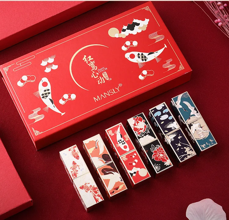 Новинка! Китайский стиль, 6 цветов, набор помады, водостойкая, долговечная красная подарочная коробка, набор для макияжа в императорском дворце Китая