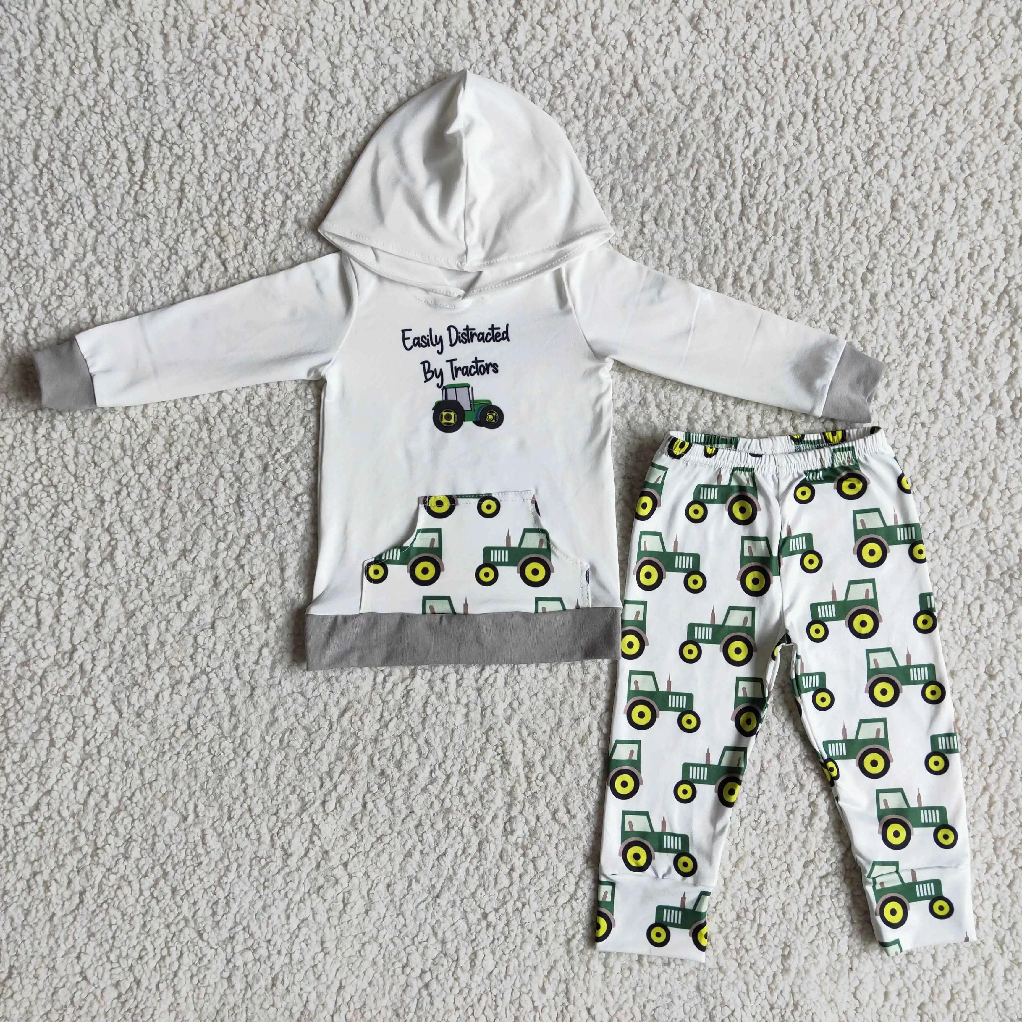 Tractor Boy's Hooded Outfit Spring Baby Boy's Clothes Long Sleeve
