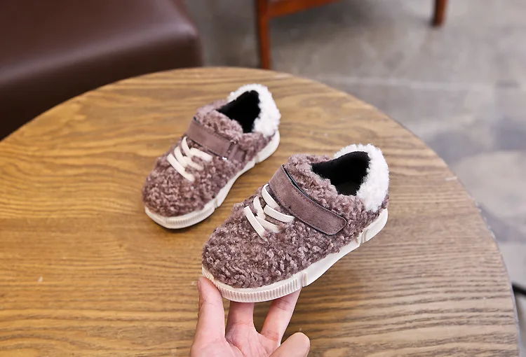 Children Sneakers Winter fashion LAMBS WOOL Keep Warm Sports Shoes for Girls Boys Hook& Loop Flat sneakers Kids Casual Shoes