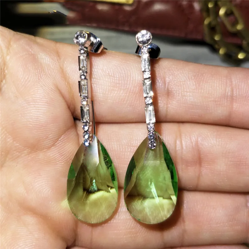 Water Drop Earrings Crystal Birthstone Pendant Alloy Long Green Gift Birthday For Women Korean Jewelry | Украшения и аксессуары