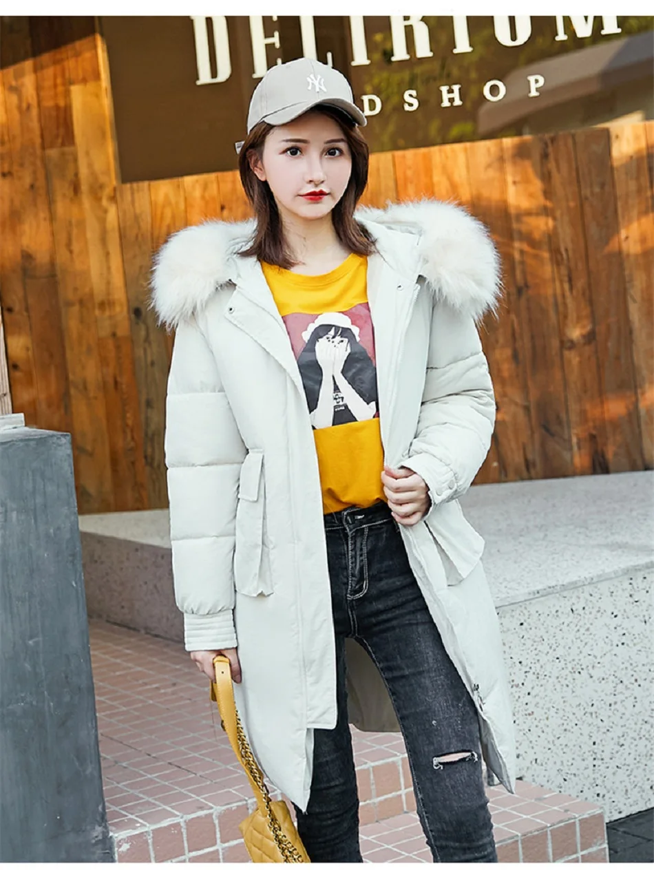 Женская куртка Мода зима супер большой меховой воротник женский пуховик женский длинный участок корейский Somen's куртки