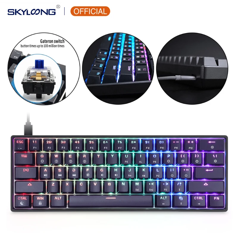 Clavier Mécanique 60% Interrupteur Bleu, Compact 62 Touches USB C Fil RVB  Effets Rétroéclairés Clavier Gaming Ergonomique Rétroéclairage LED