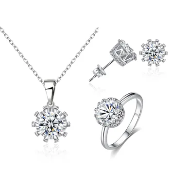 

CASHOU50 Girls Bridal Wedding Set Earrings Ring Heart-shaped Zircon Necklace Round Set