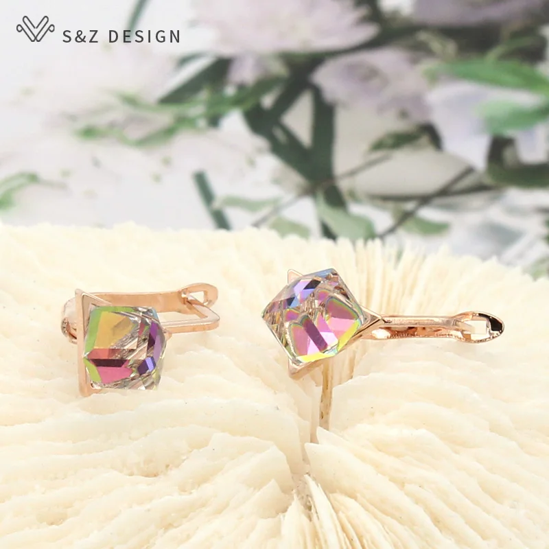 S&Z DESIGN 2020 Fashion Colorful Square Cube Crystal Dangle Earrings For Women Wedding Jewelry Lovely Earrings Anti-allergy