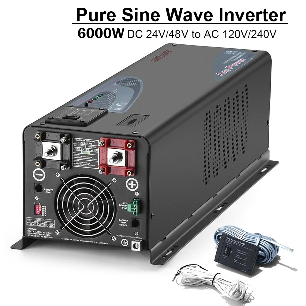 SUNGOLDPOWER 6000W Pure Sine Wave Solar Power Inverter Battery Charger 24V/48V DC to 120/240V AC Voltage Converter Home | Обустройство