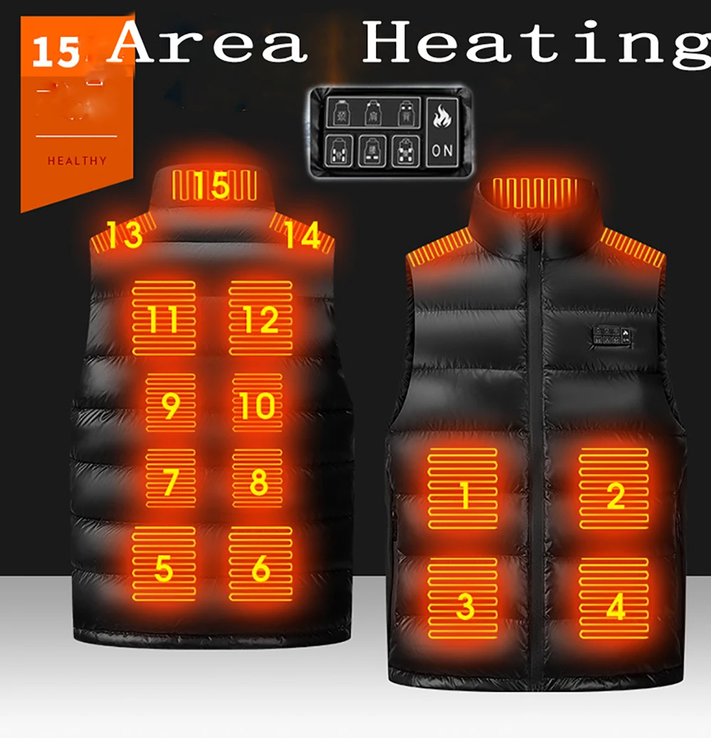 

15PCS Heated Jacket Fashion Men Women Coat Intelligent USB Electric Heating Thermal Warm Clothes Winter Heated Vest Plussize